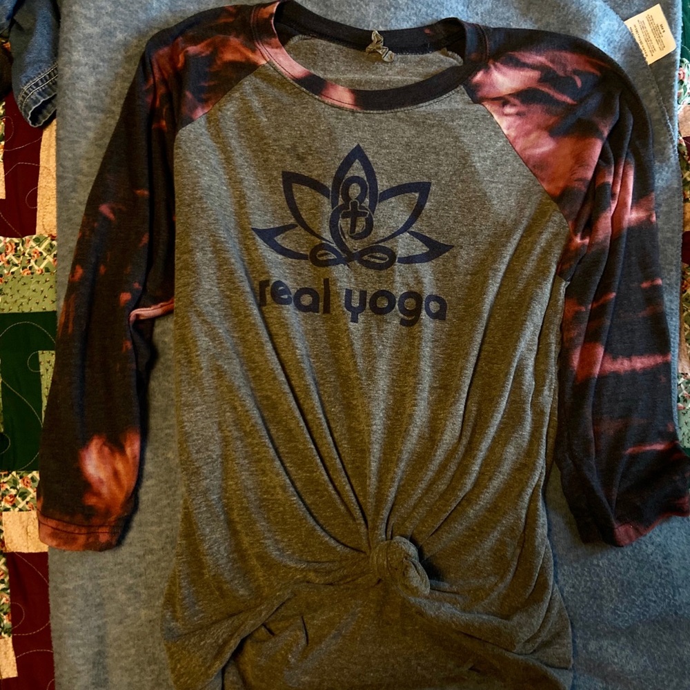 “Real Yoga” Acid-Wash Women’s Tee. Hand made.